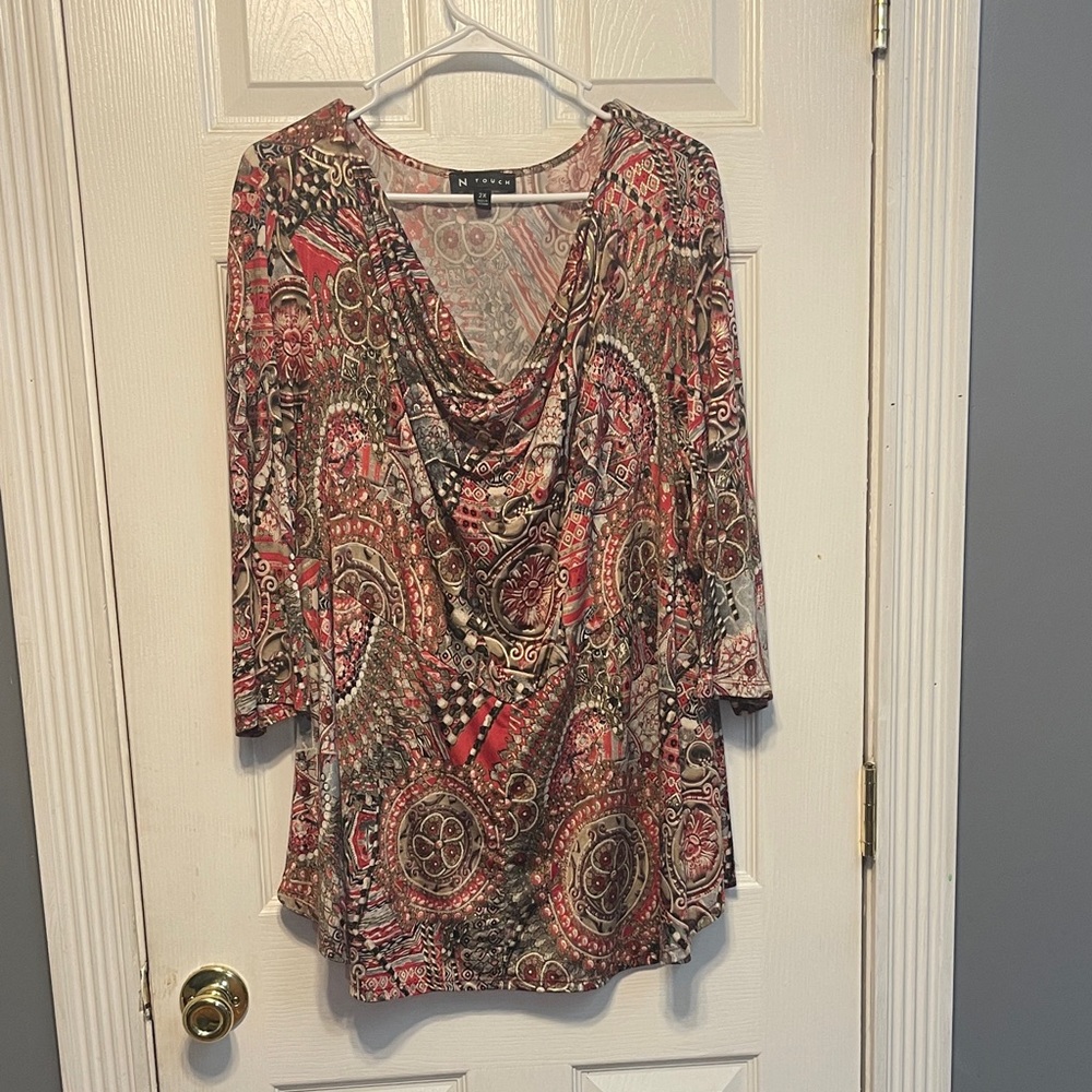 N Touch Tunic Top Red and Brown Paisley